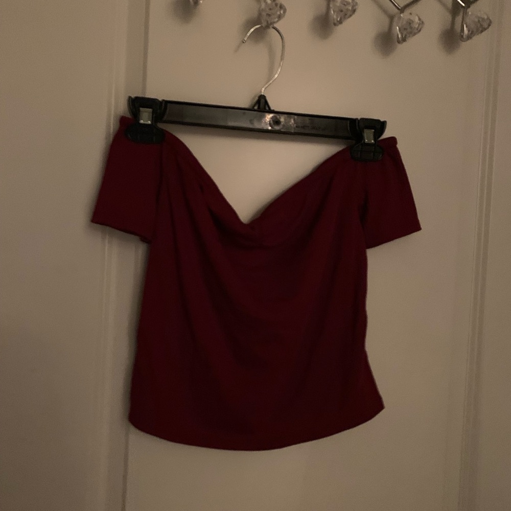 off the shoulder red top